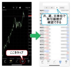 iPhoneMT4アプリ 取引履歴