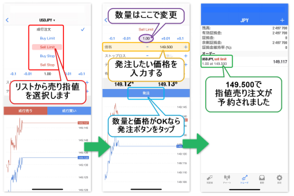 iPhone版MT4アプリの指値注文